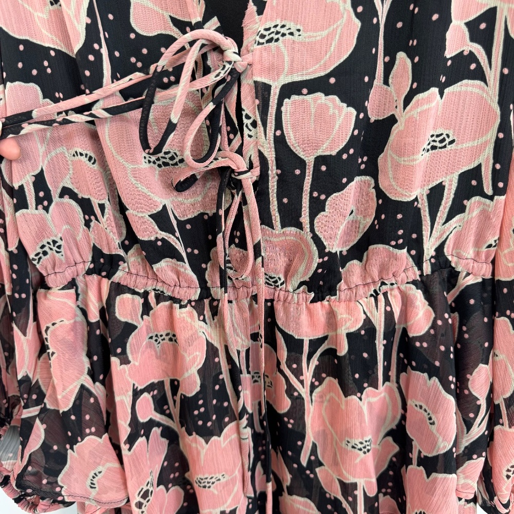 NWOT TED BAKER Priana Ruffle Sleeve Floral Romantic Mini Dress Pink Black Size 2 - Picture 11 of 15